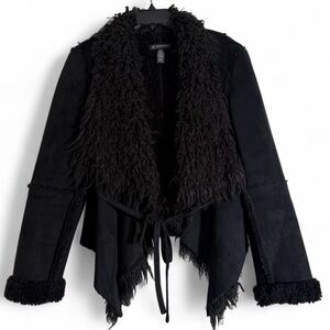 INC International Concepts Black Jacket with Faux Fur